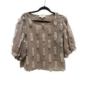 Yuni Los Angeles Sheer Textured Puff Sleeve Blouse